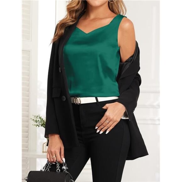 Women’s Satin Tank Top  V Neck Camisole, Dressy & Casual Blouse for Women - Picture 4 of 6